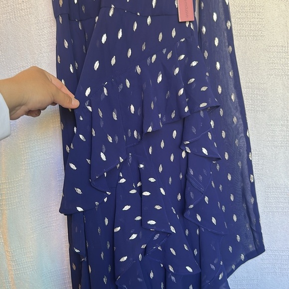 Betsy & Adam Petite Printed Ruffled Halter Gown sz 2 - Picture 8 of 11